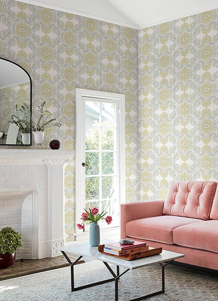 Purchase 4122-72400 A-Street Wallpaper, Villa Light Yellow Embellished Ogee - Terrace12