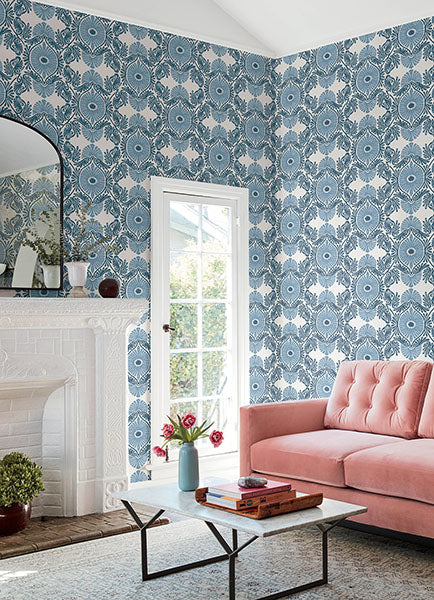 Purchase 4122-72401 A-Street Wallpaper, Villa Blue Embellished Ogee - Terrace12