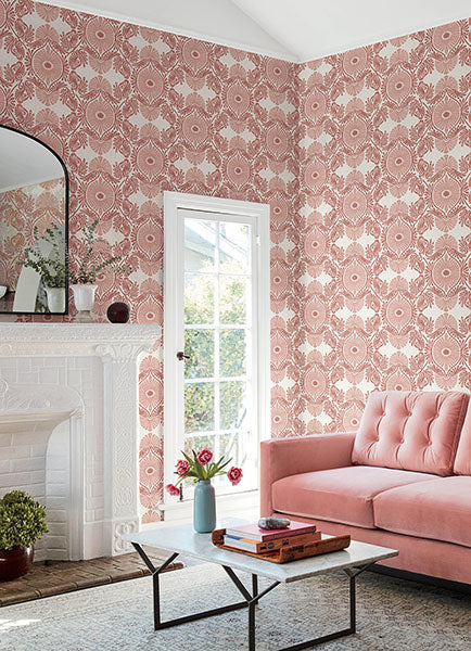 Purchase 4122-72403 A-Street Wallpaper, Villa Rasberry Embellished Ogee - Terrace12