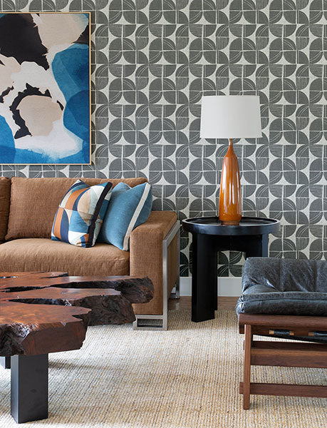 Purchase 4141-27110 A-Street Prints Wallpaper, Baxter Charcoal Semicircle Mosaic - Solace12