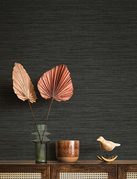 Purchase 4141-27166 A-Street Prints Wallpaper, Sheehan Black Faux Grasscloth - Solace12