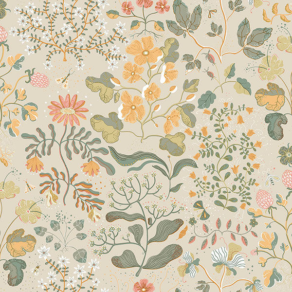 Purchase 4143-22003 A-Street Wallpaper, Groh Apricot Floral - Botanica