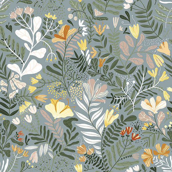 4143-22008 | Botanica, Brittsommar Slate Woodland Floral - A-Street  Wallpaper