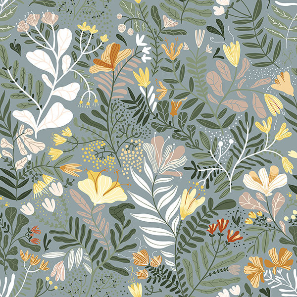 Purchase 4143-22008 A-Street Wallpaper, Brittsommar Slate Woodland Floral - Botanica