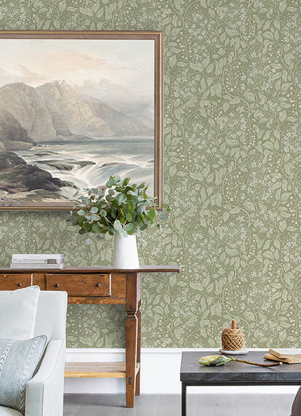 Purchase 4143-22024 A-Street Wallpaper, Turi Moss Twining Vines - Botanica12