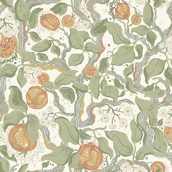 Purchase 4143-22026 A-Street Wallpaper, Kort Green Fruit and Floral - Botanica