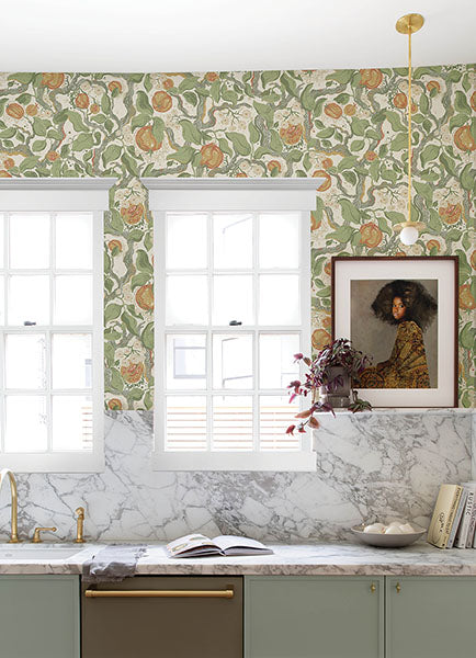 Purchase 4143-22026 A-Street Wallpaper, Kort Green Fruit and Floral - Botanica1