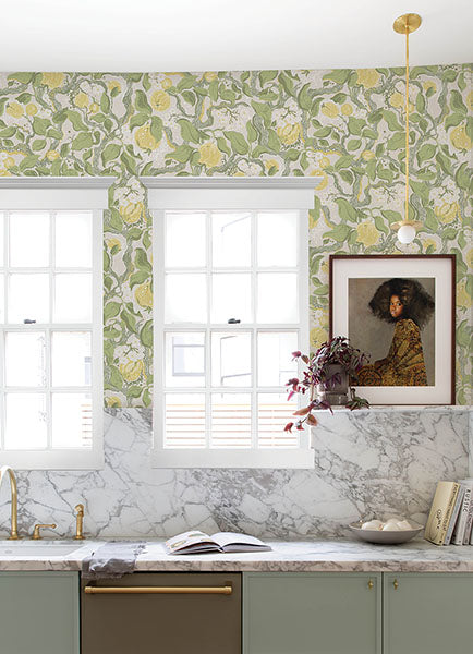 Purchase 4143-22027 A-Street Wallpaper, Kort Yellow Fruit and Floral - Botanica1