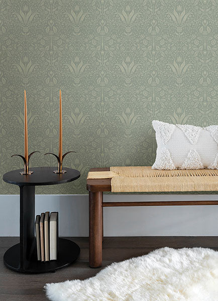 Purchase 4143-34009 A-Street Wallpaper, Mara Green Tulip Ogee - Botanica12