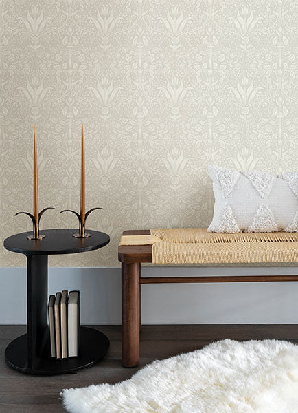Purchase 4143-34039 A-Street Wallpaper, Mara Beige Tulip Ogee - Botanica12
