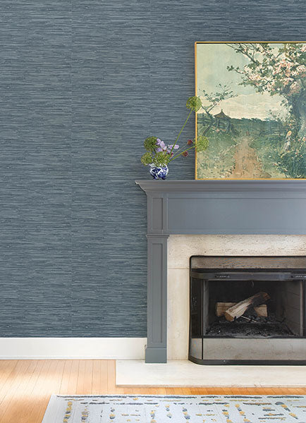 Purchase 4147-27260 A-Street Wallpaper, Exhale Indigo Woven Faux Grasscloth - Haberdashery12