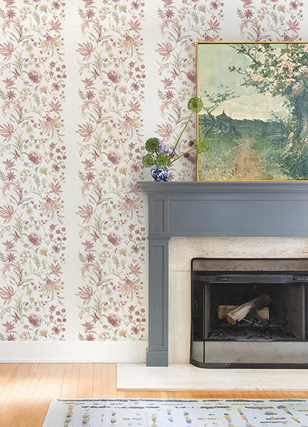 Purchase 4147-27397 A-Street Wallpaper, Teonna Raspberry Floral Stripe - Haberdashery12