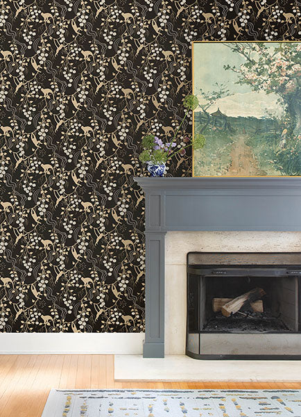 Purchase 4147-80009 A-Street Wallpaper, Linden Black Jungle Canopy - Haberdashery12