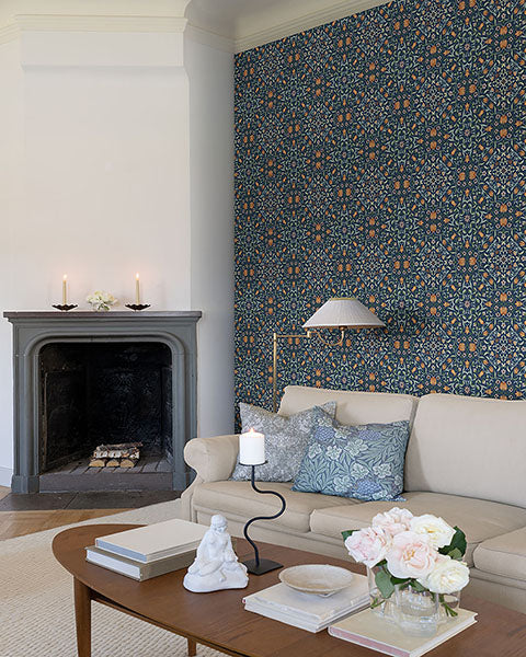Purchase 4153-82010 A-Street Wallpaper, No 1 Holland Park Dark Blue Floral - Hidden Treasures1