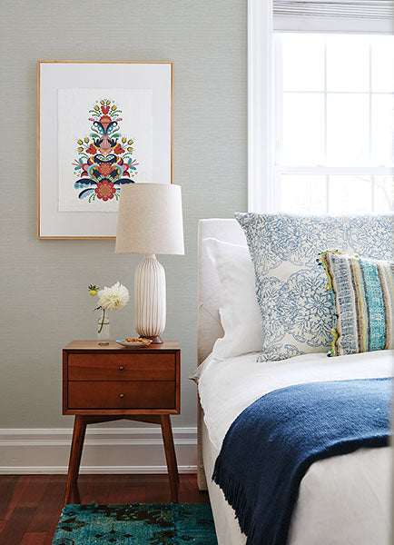 4157-24278 | Curio, Agave Light Blue Faux Grasscloth - Advantage Wallpaper