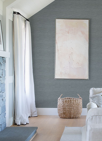 Purchase 4157-25963 Advantage Wallpaper, Barnaby Slate Faux Grasscloth - Curio1