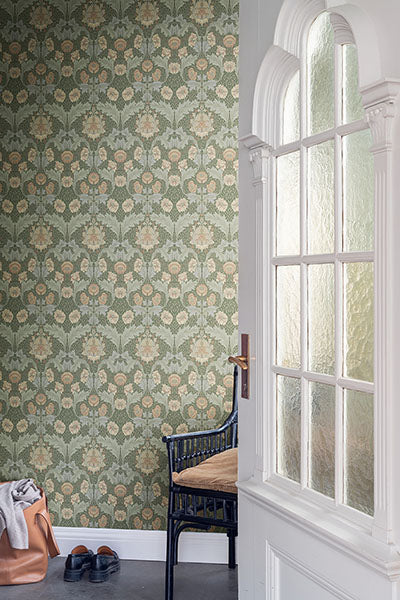 Purchase 4171-82059 A-Street Wallpaper, Myrtle Sea Green Floral Ogee - Hidden Treasures 21