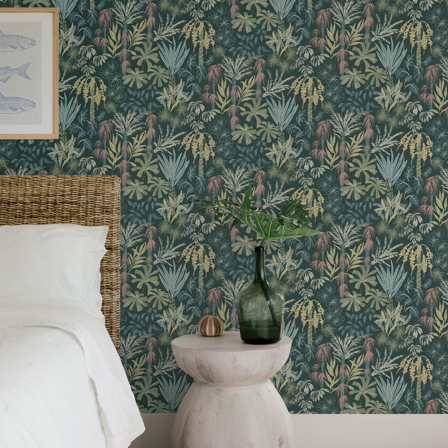 Purchase 4172-27480 A-Street Wallpaper, Everglades Dark Green Botanical - Sea Salt12