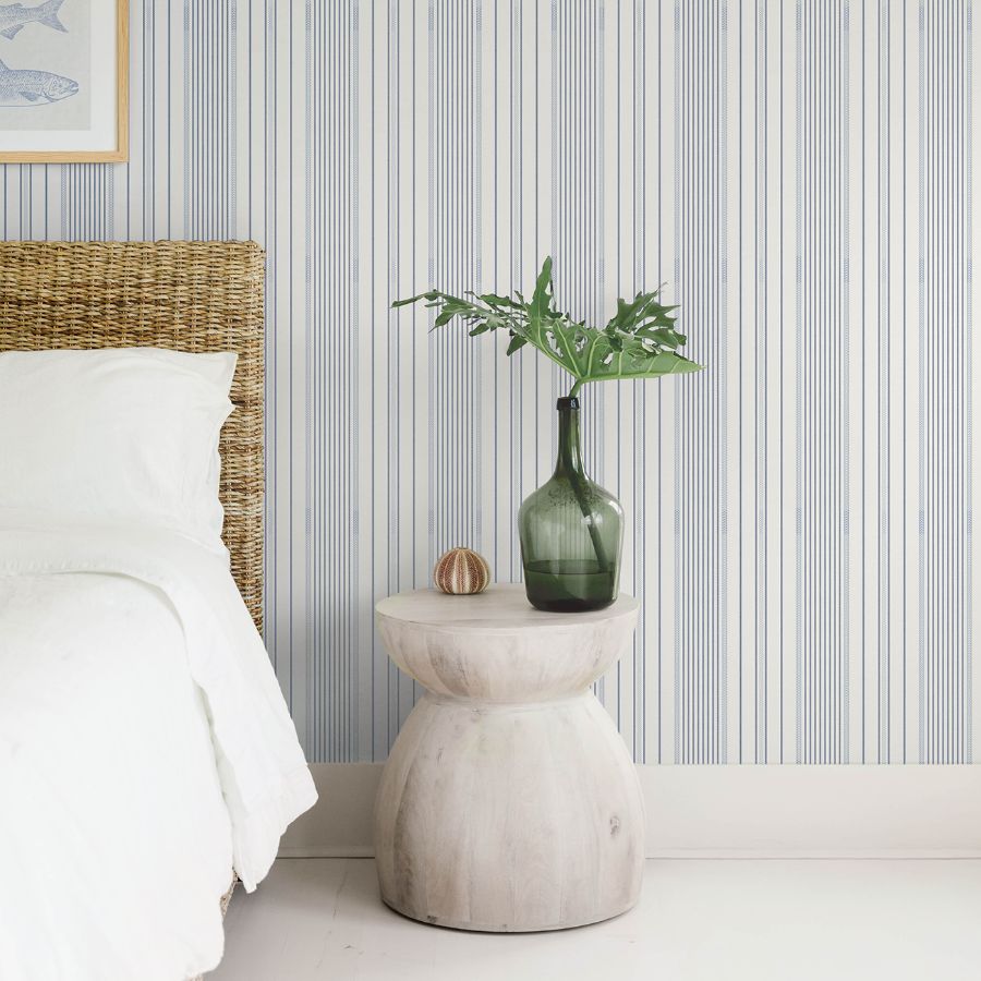 Purchase 4172-27484 A-Street Wallpaper, Navarres Stripe Blue Faux Linen - Sea Salt12