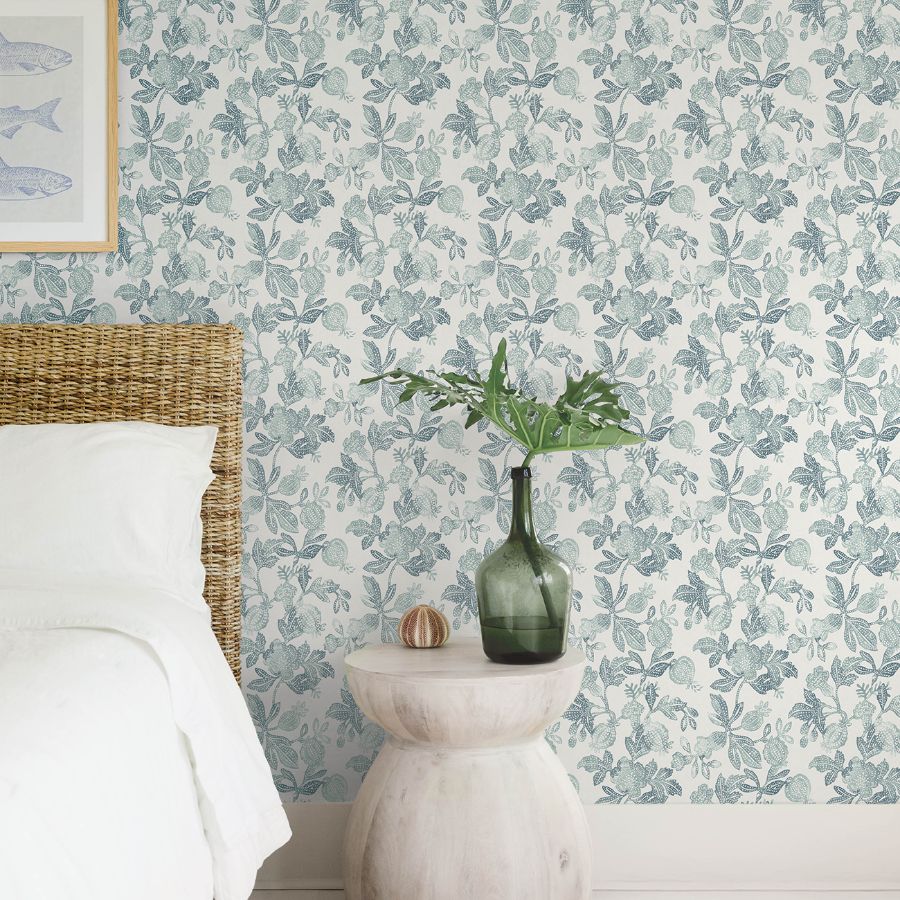 Purchase 4172-27494 A-Street Wallpaper, Beach Rose Teal Floral Fruits - Sea Salt12