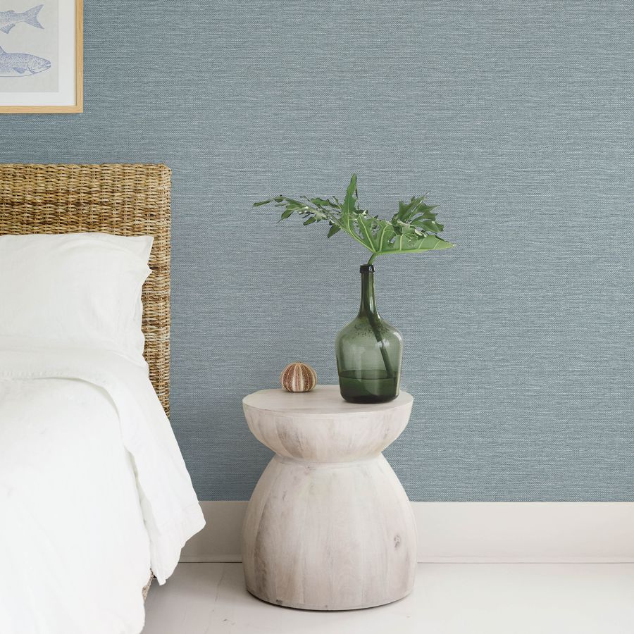 Purchase 4172-27527 A-Street Wallpaper, Malin Denim Faux Grasscloth - Sea Salt12
