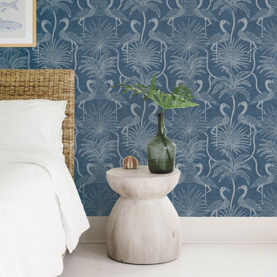 Purchase 4172-82006 A-Street Wallpaper, Biscayne Navy Flamingo Beach - Sea Salt12
