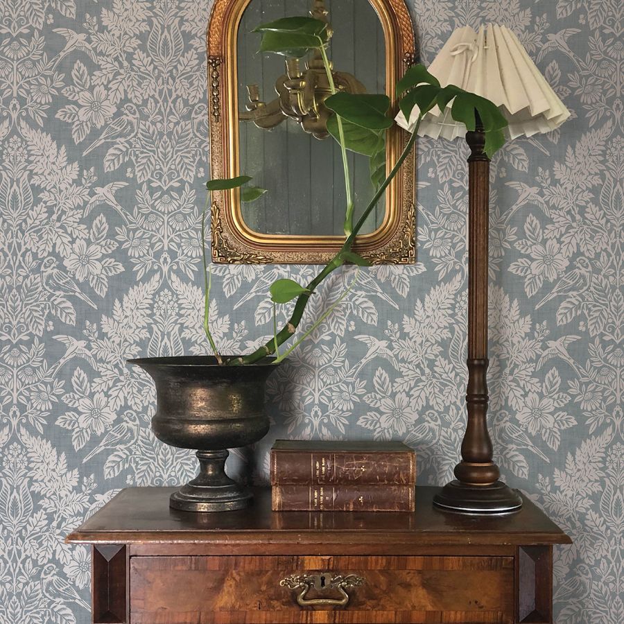 Purchase 4173-27623 A-Street Wallpaper, Finch Light Blue Woodland Damask - Chris Loves Julia12