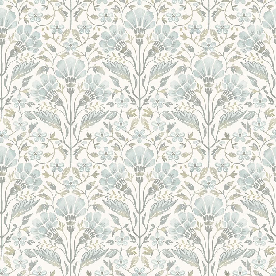 Purchase 4199-83704 Chesapeake Wallpaper, Edith Light Blue Floral Damask - Modern Farmhouse