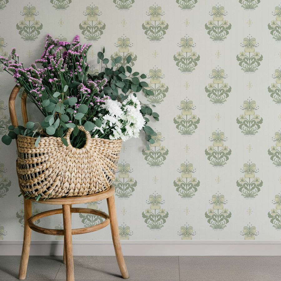 Purchase 4201-48005 A-Street Wallpaper, Gullvie White Pansies - Savanna12