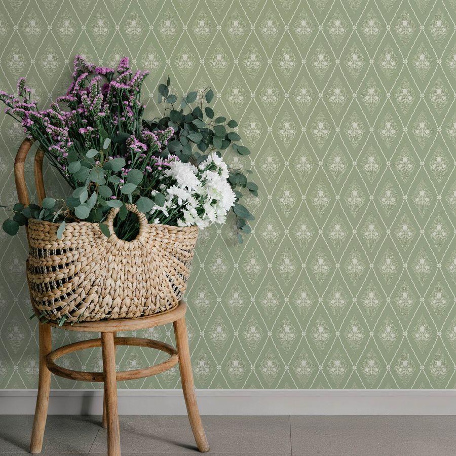 Purchase 4201-48030 A-Street Wallpaper, Alma Moss Diamond Floral - Savanna12