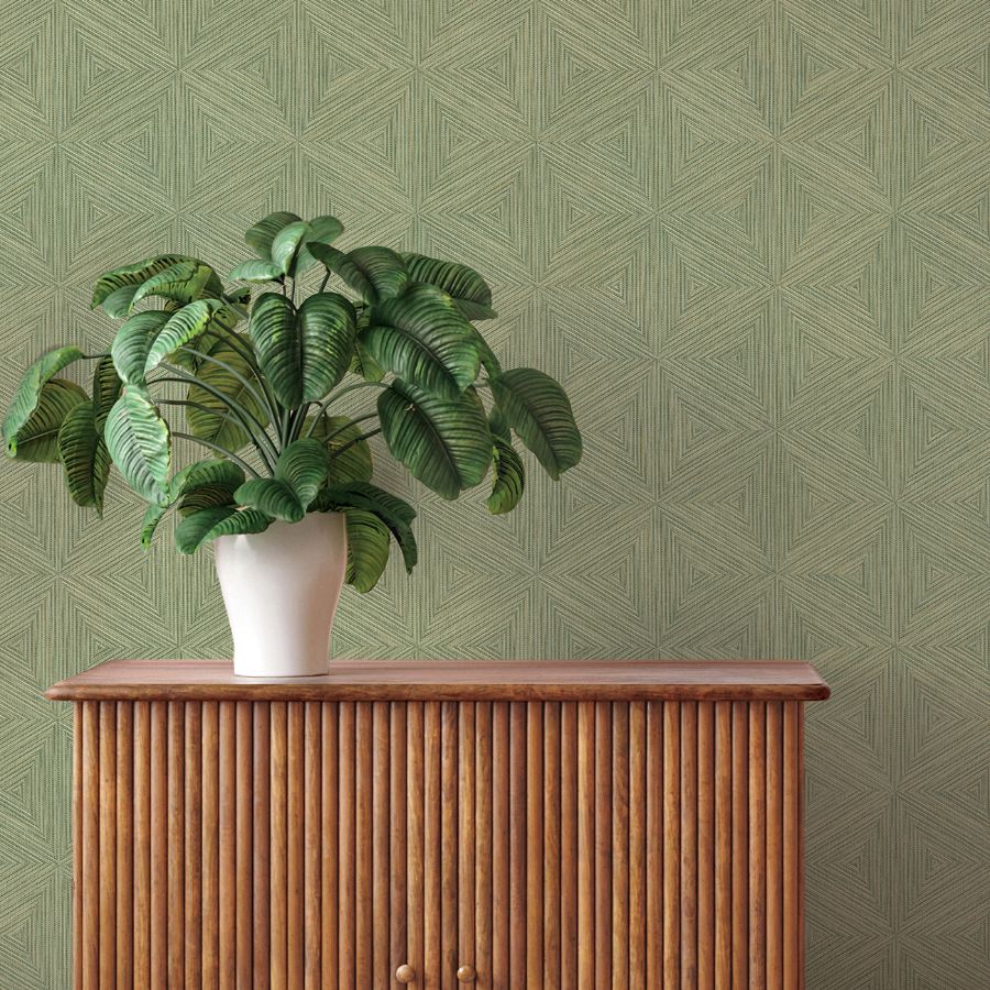 Purchase 4202-571288 A-Street Wallpaper, Anara Green Geo Faux Grasscloth - Springhill12