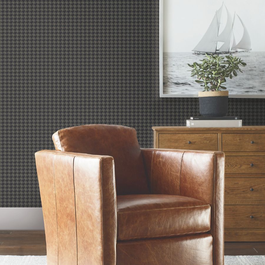 Purchase 4211-83561 | Private Reserve, Watson Black Houndstooth - Ronald Redding Wallpaper