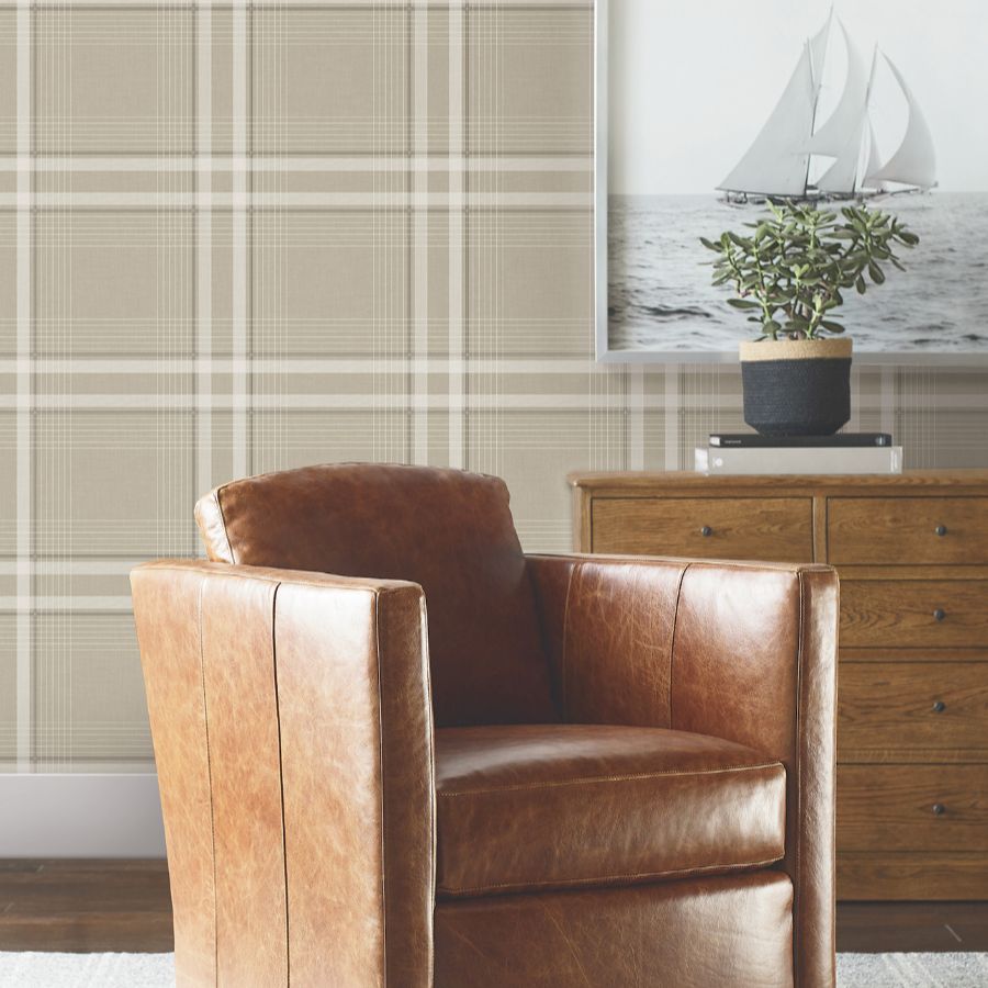 Purchase 4211-83564 | Private Reserve, Country Club Plaid Taupe - Ronald Redding Wallpaper