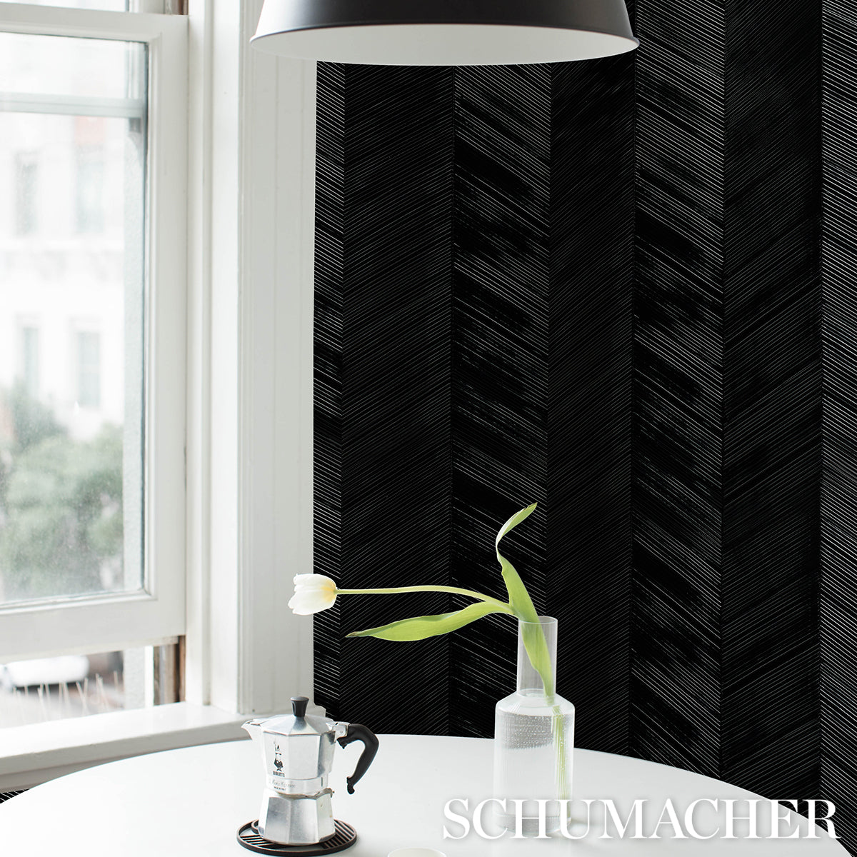Purchase 5005655 | Chevron Texture, Onyx - Schumacher Wallpaper