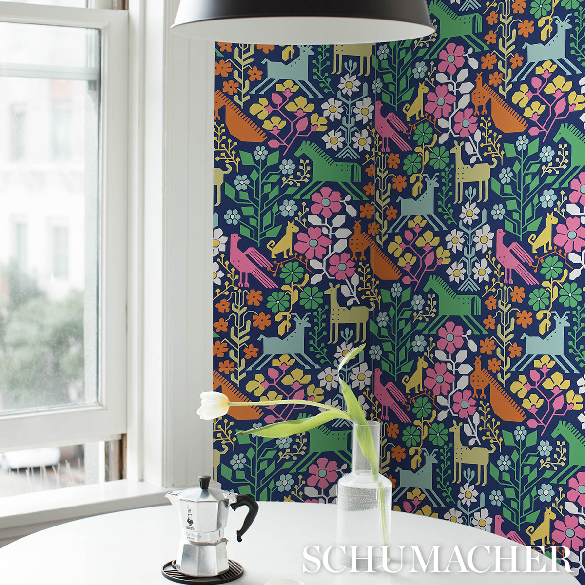 Purchase 5013760 | Lupita, Multi On Navy - Schumacher Wallpaper