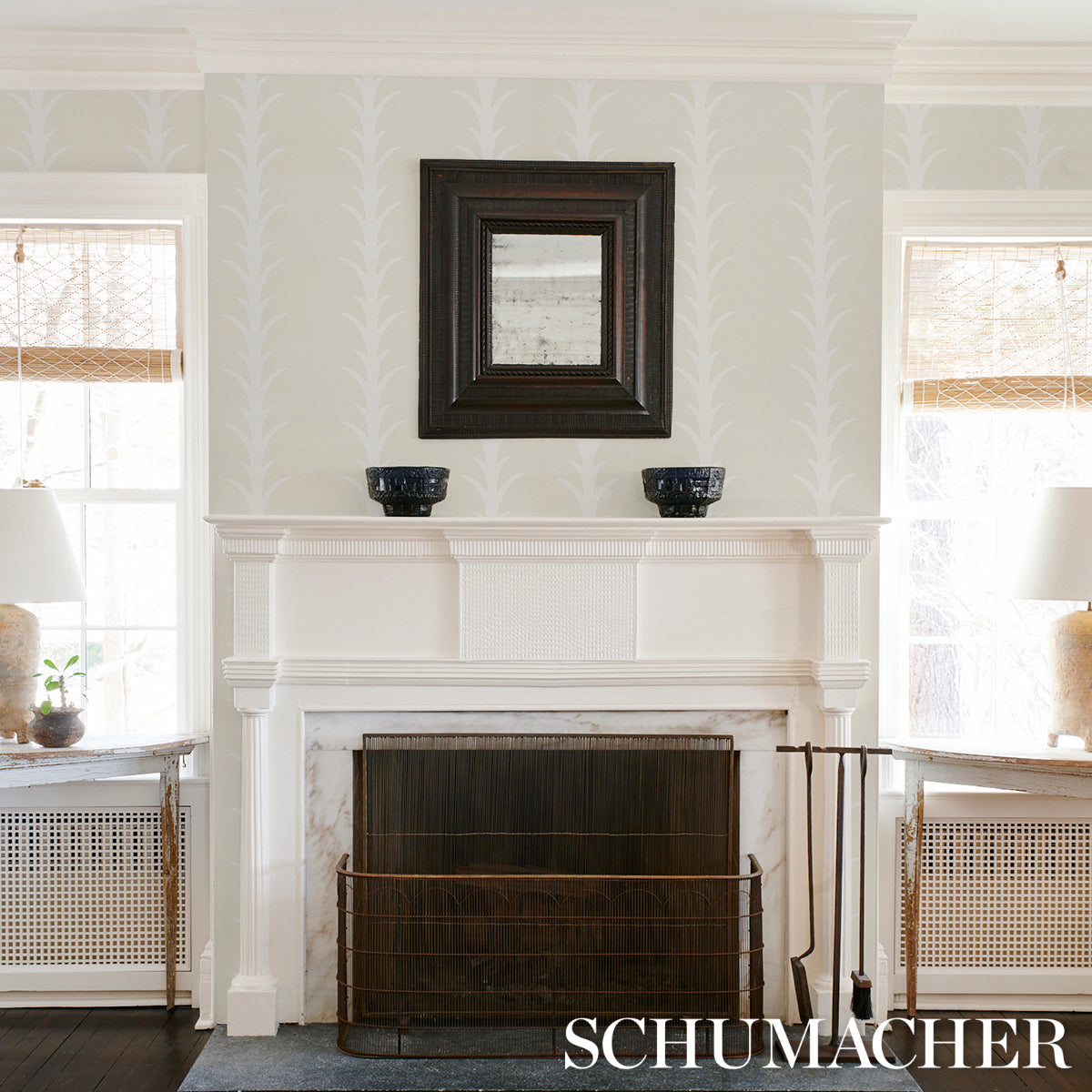 Purchase 5014771 | Acanthus Stripe, Ivory On Neutral - Schumacher Wallpaper