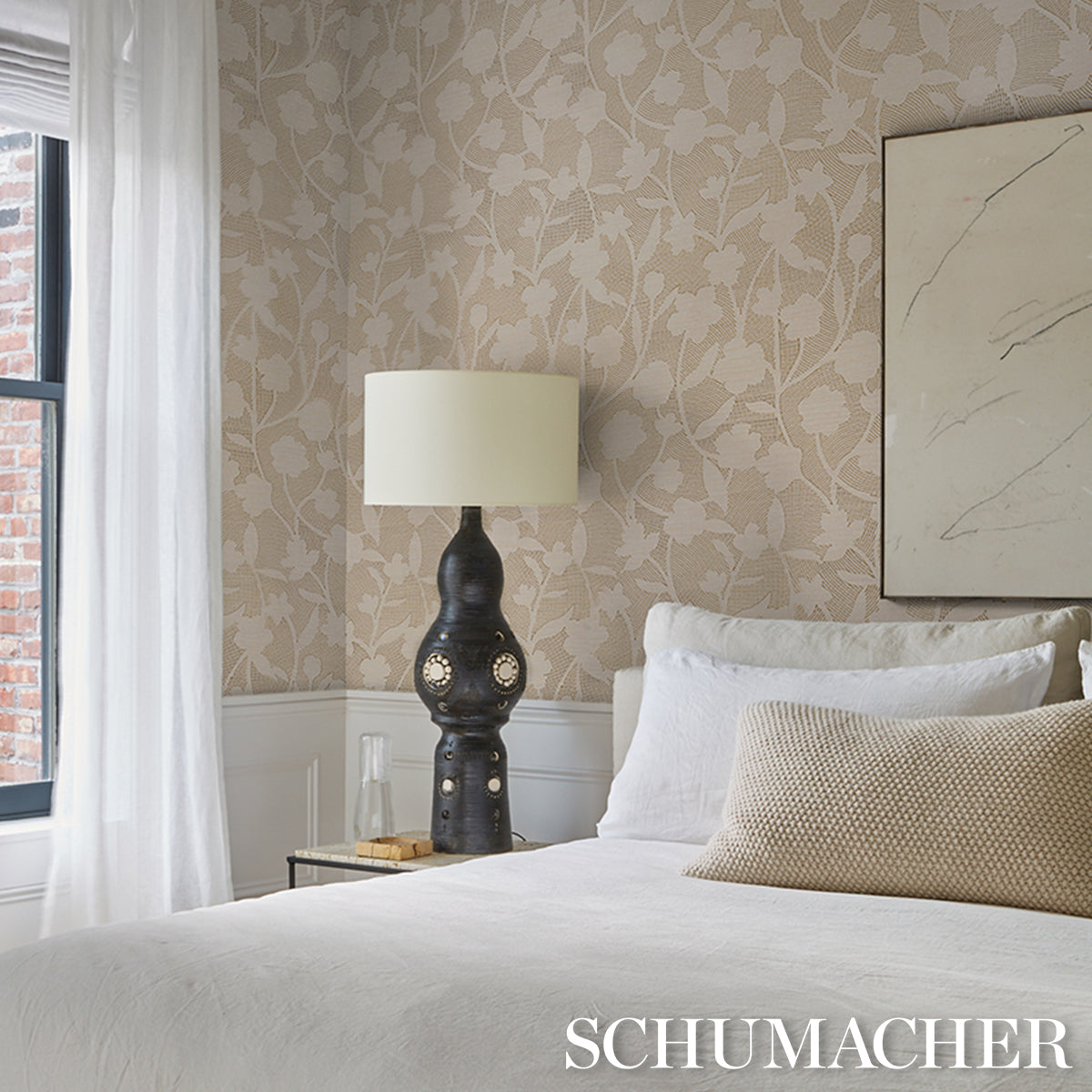Purchase 5015181 | Kantha Embroidered Flower Sisal, Neutral - Schumacher Wallpaper
