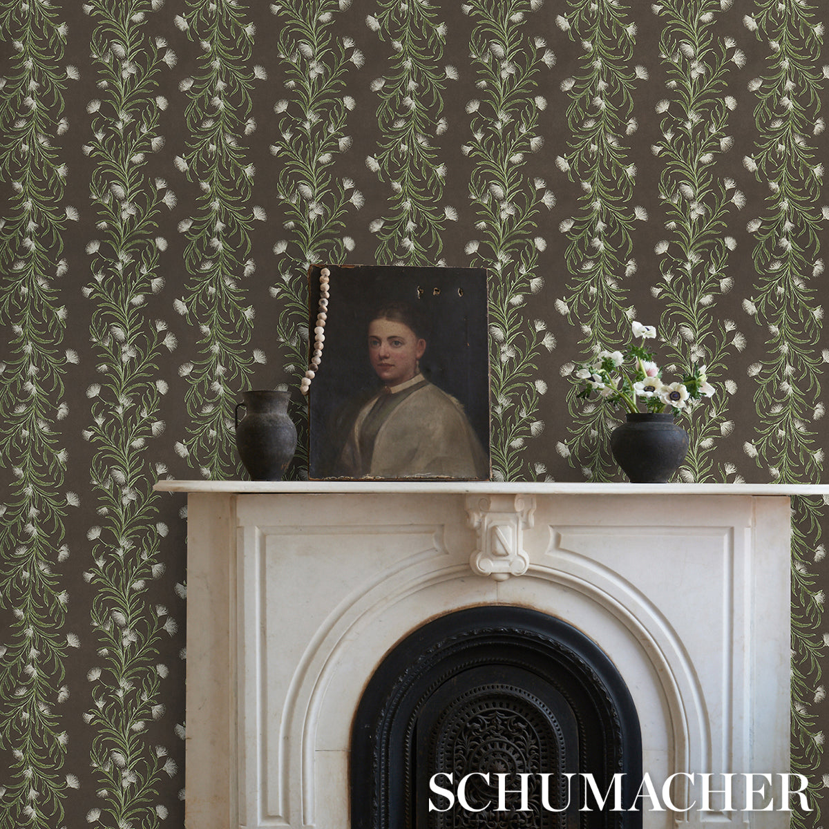 Purchase 5015361 | Tasmanian Mimosa, Brown &Green - Schumacher Wallpaper