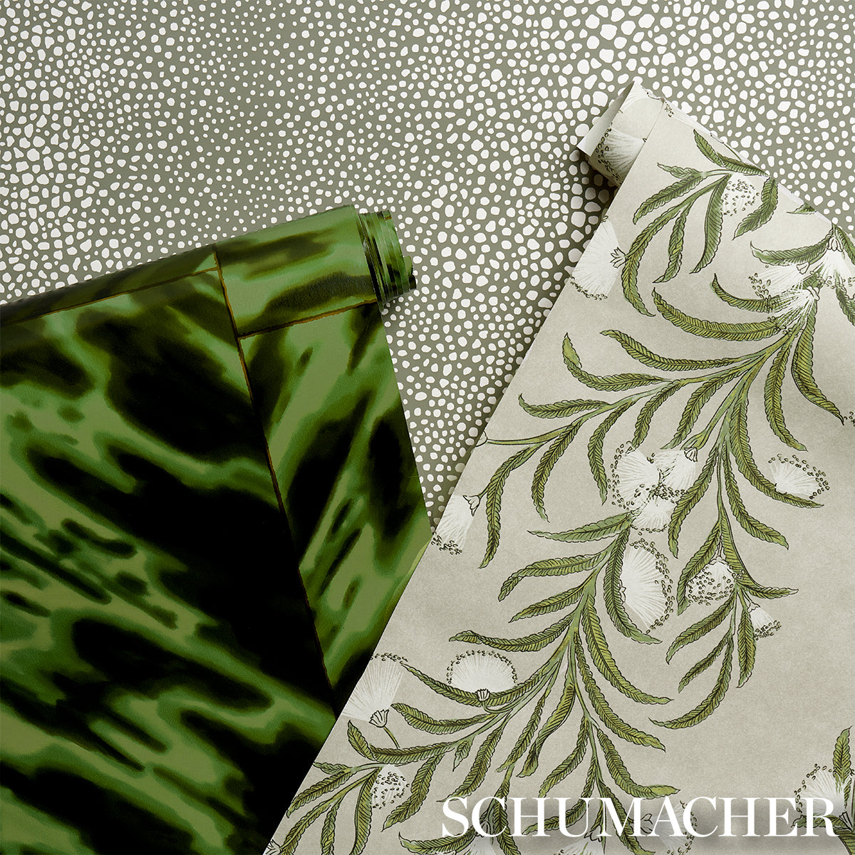 Purchase 5015362 | Tasmanian Mimosa, Ivory & Green - Schumacher Wallpaper