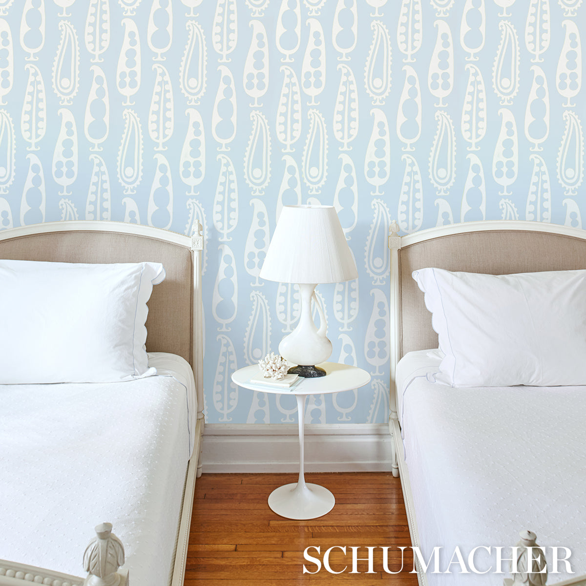 Purchase 5015380 | Paisley Peas, Sky - Schumacher Wallpaper