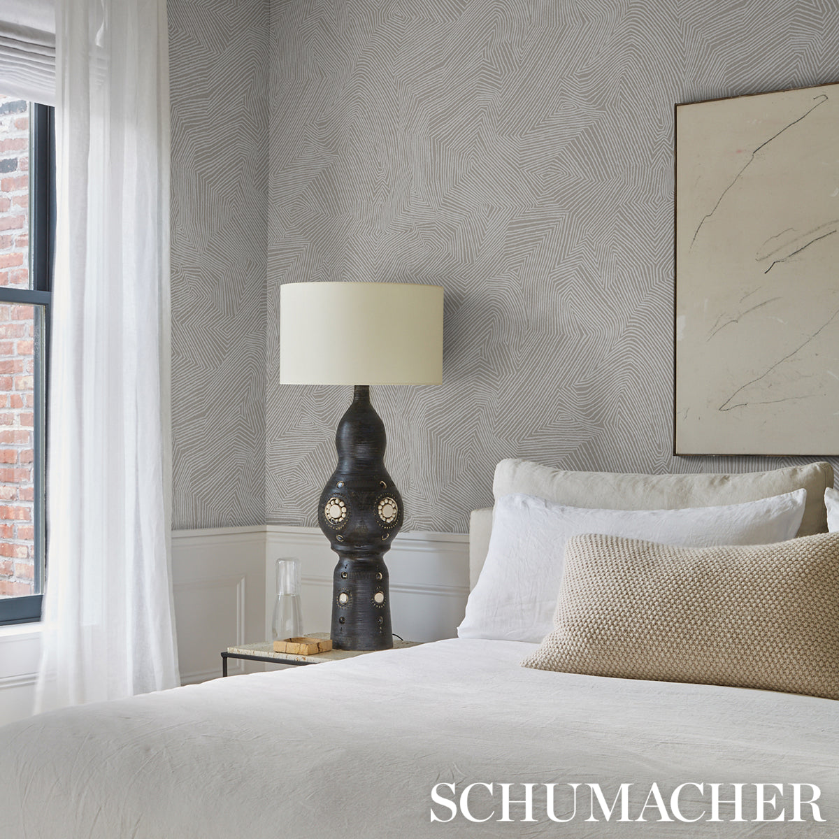Purchase 5015432 | Labyrinth Grand, Soft Silver - Schumacher Wallpaper