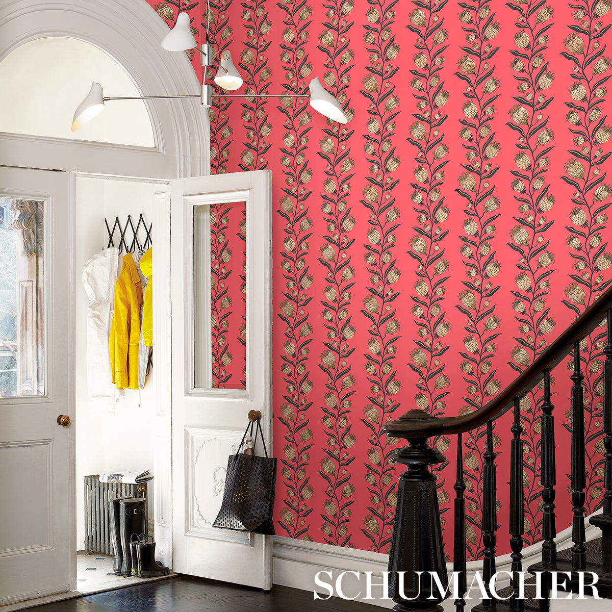 Purchase 5015480 | Thistle Vine, Red & Gold - Schumacher Wallpaper