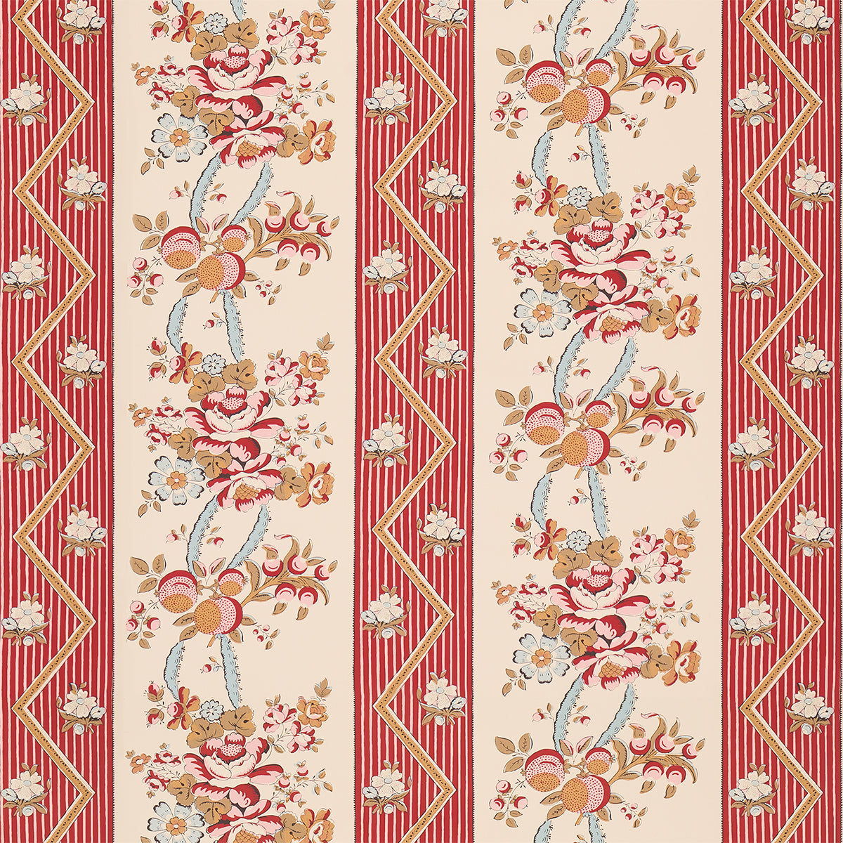 Purchase 5015541 | Sylvain Floral Stripe, Rouge - Schumacher Wallpaper