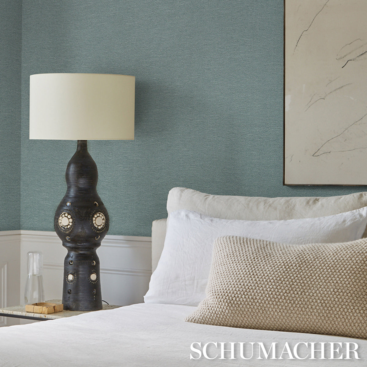 Purchase 5015890 | Linen Plissé Wallcovering, Adriatic Blue - Schumacher Wallpaper