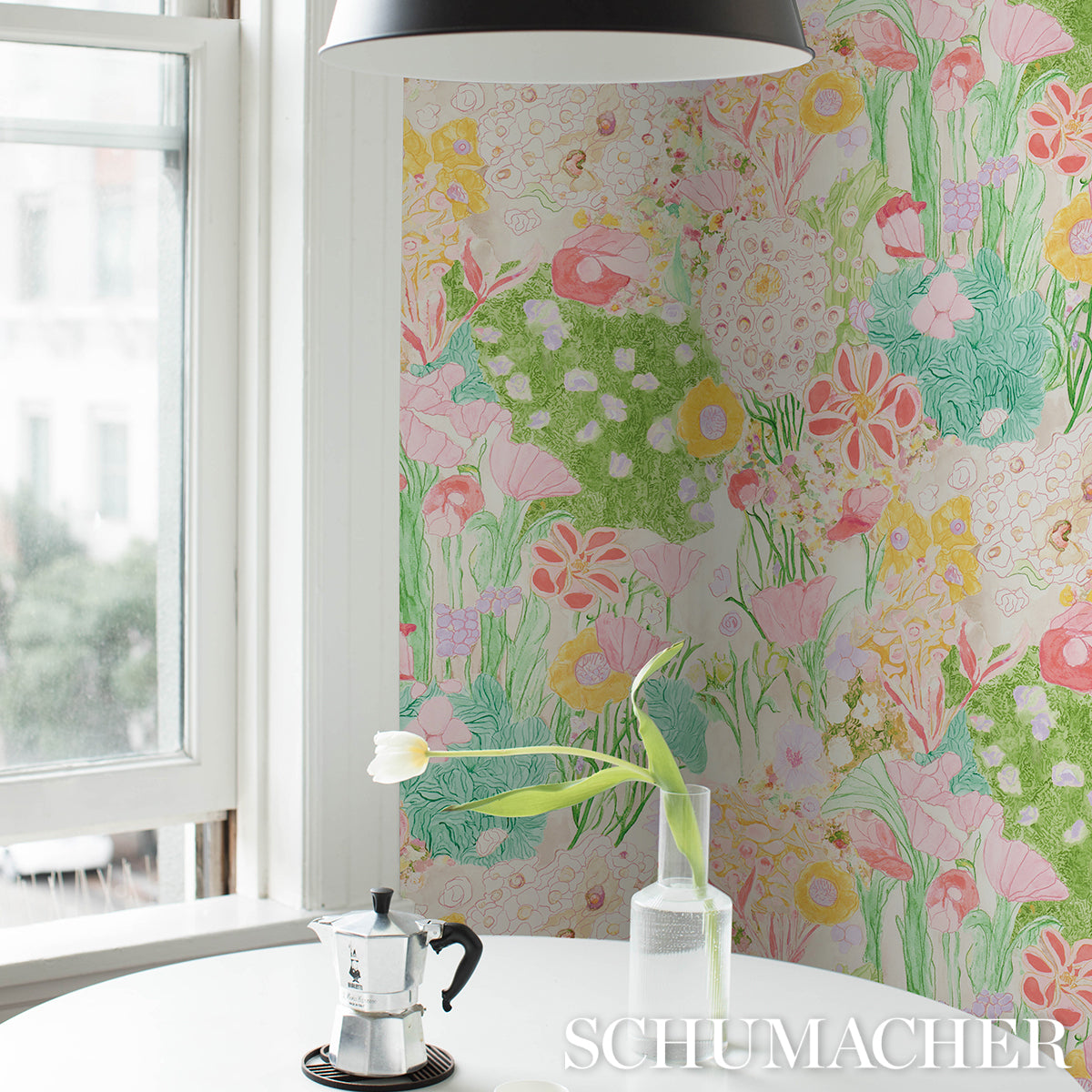 Purchase 5016421 | Frank'S Garden, Pink & Green - Schumacher Wallpaper