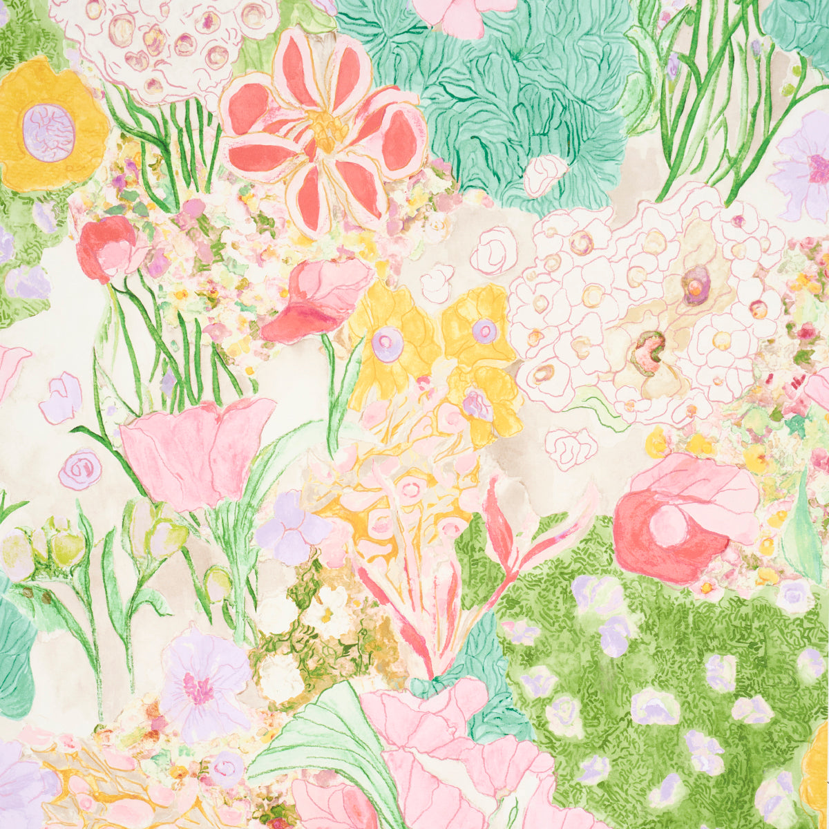 5016421 | Frank'S Garden, Pink & Green - Schumacher Wallpaper