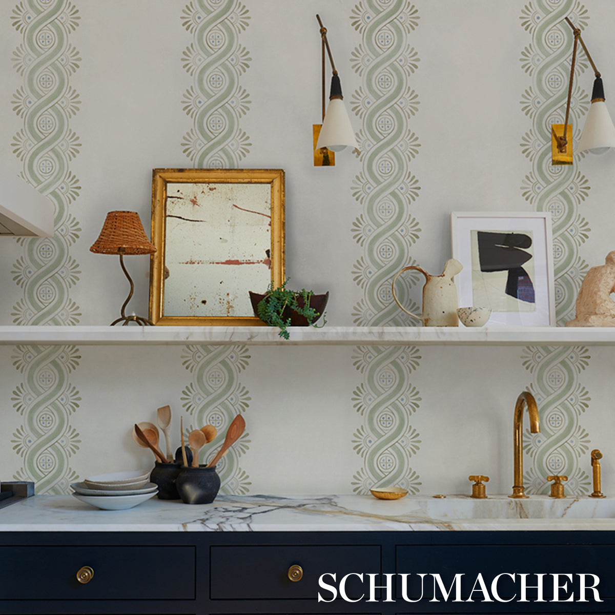 Purchase 5016461 | Leonidis Stripe, Green - Schumacher Wallpaper