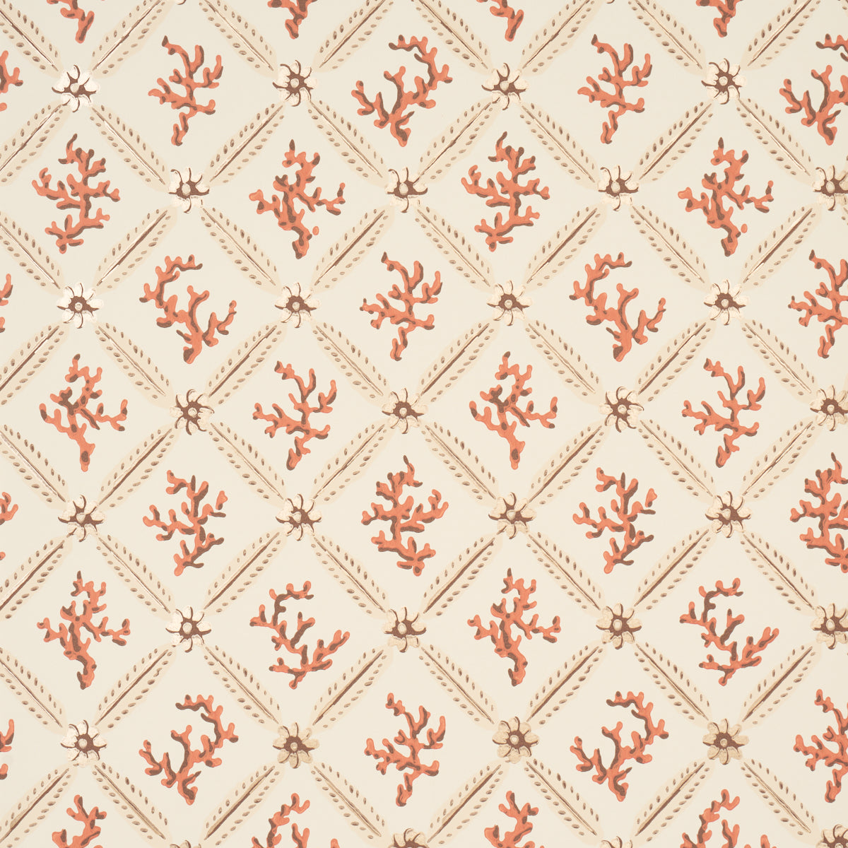 5016641 | Corail Leaf Trellis, Coral - Schumacher Wallpaper