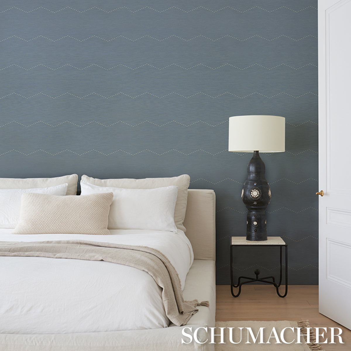 Purchase 5016710 | Rivet Stripe Sisal, Chambray - Schumacher Wallpaper