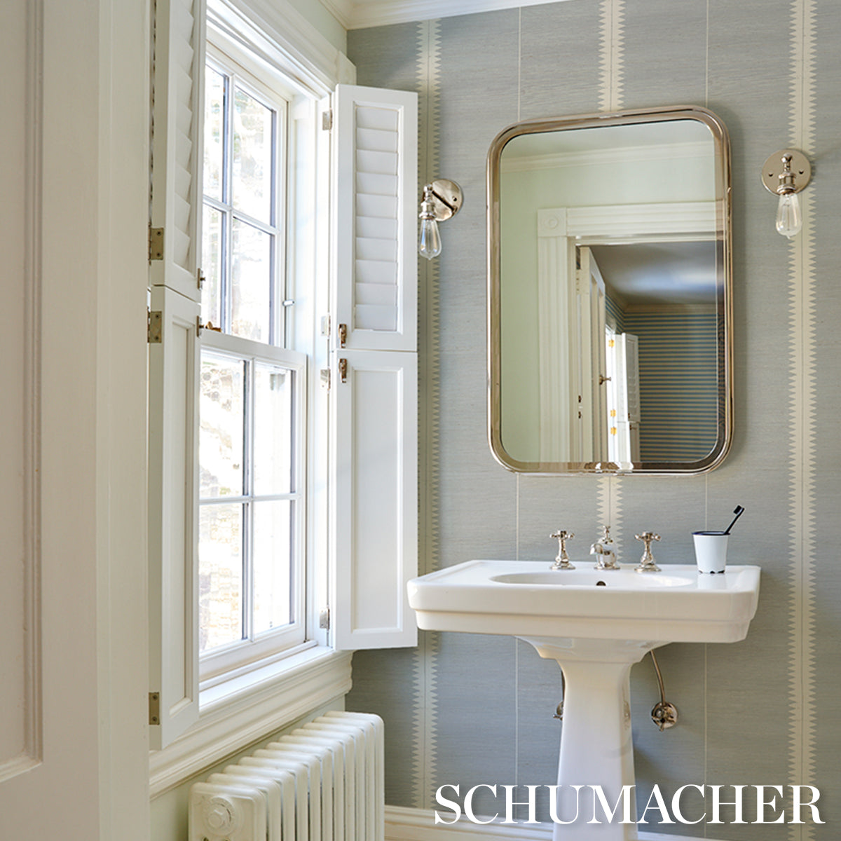 Purchase 5016740 | Bristle Stripe Sisal, Mineral - Schumacher Wallpaper